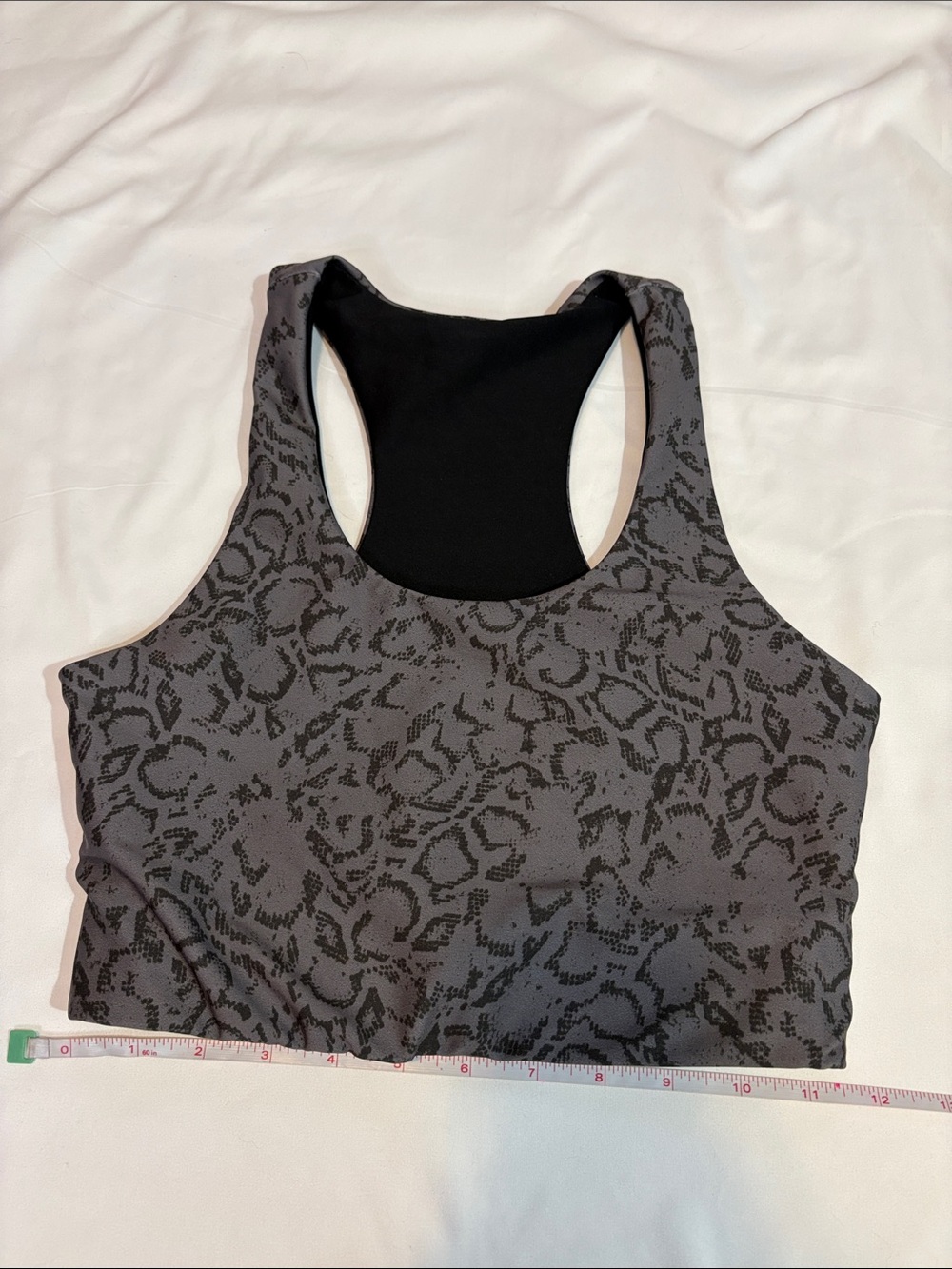 Becca Reversible Snakeskin Black Charcoal Graphite Python Racerback Sports Bra S